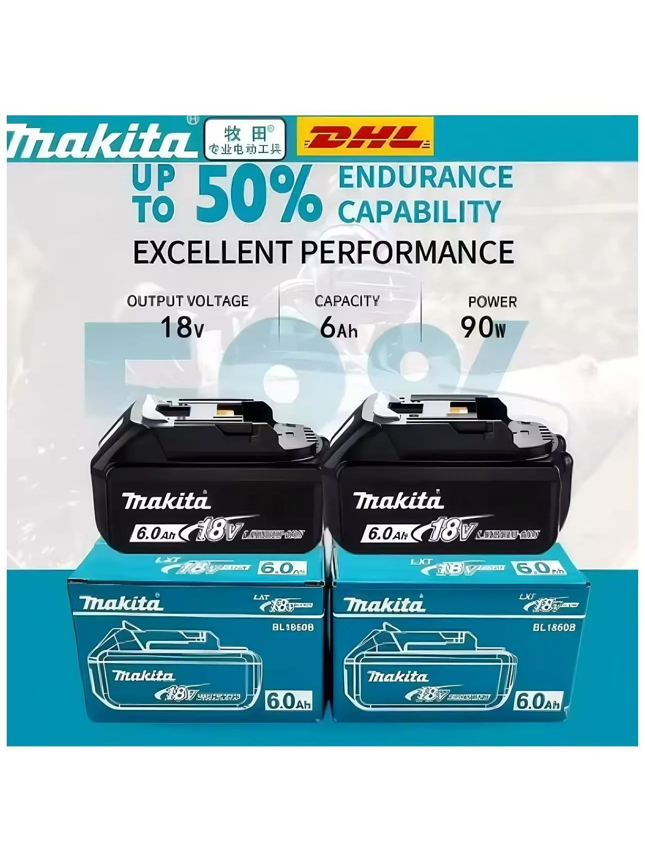 100% originele Makita 18V batterij 6.0Ah 5.0Ah oplaadbare batterij, Makita BL1840 BL1830B BL1830B accu voor elektrisch gereedschap, 18V oplader - afbeelding 2
