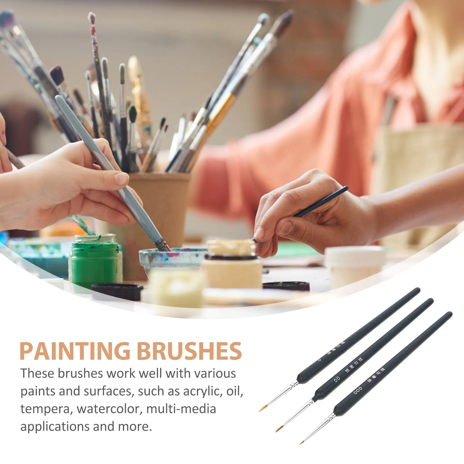

3pcs Paint Brushes Set of 3 Sizes Wolf Hair for Detail Painting Acrylic Oil Watercolor Craft Miniatures Nail Gel Polish