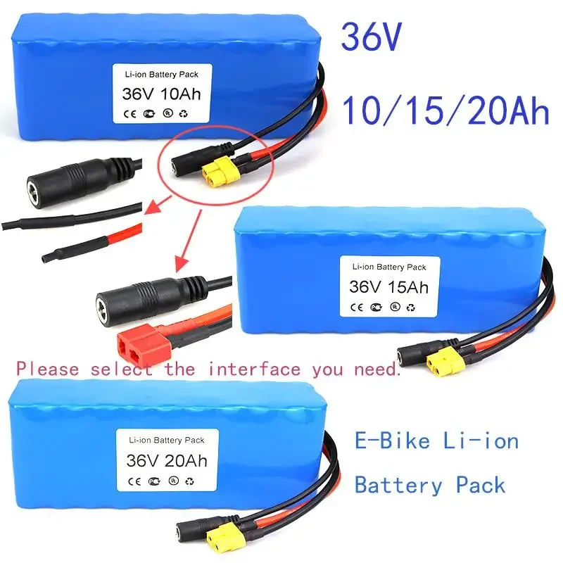 2024 Genuine Best Seller 36V Li-ion Battery  10Ah 15Ah 20Ah T-Plug XT60 Wire Connector and BMS For Ebike Battery Pack