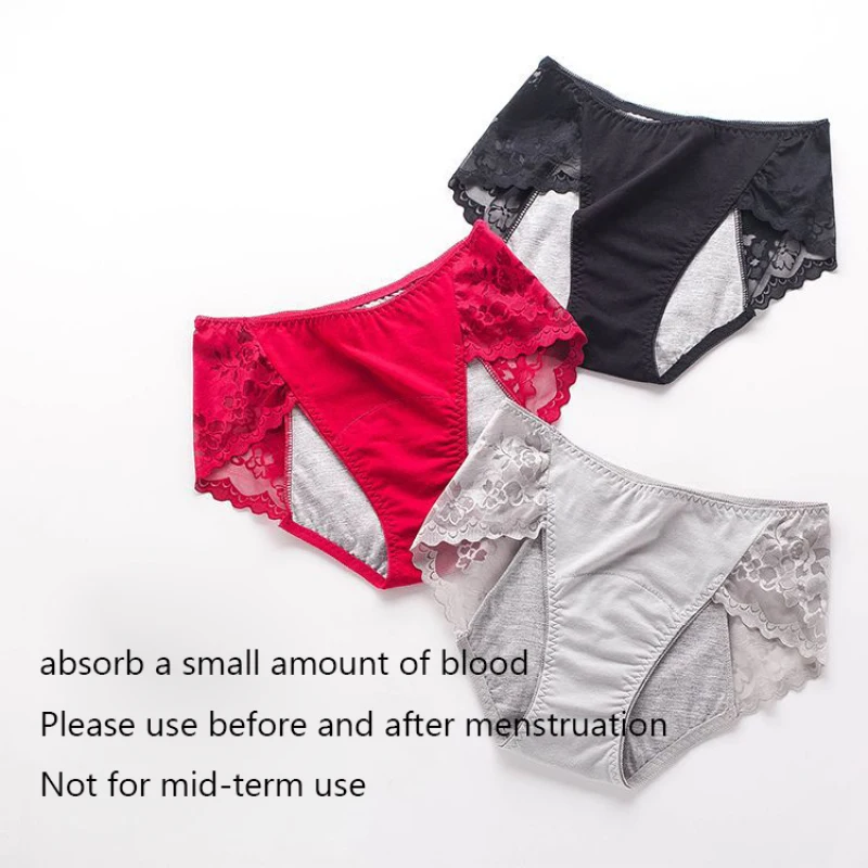 3XL Large Size Women Cotton Physiological Period Leak Proof Menstrual Panties Sexy Lace Breathable Seamless Underwear Breifs