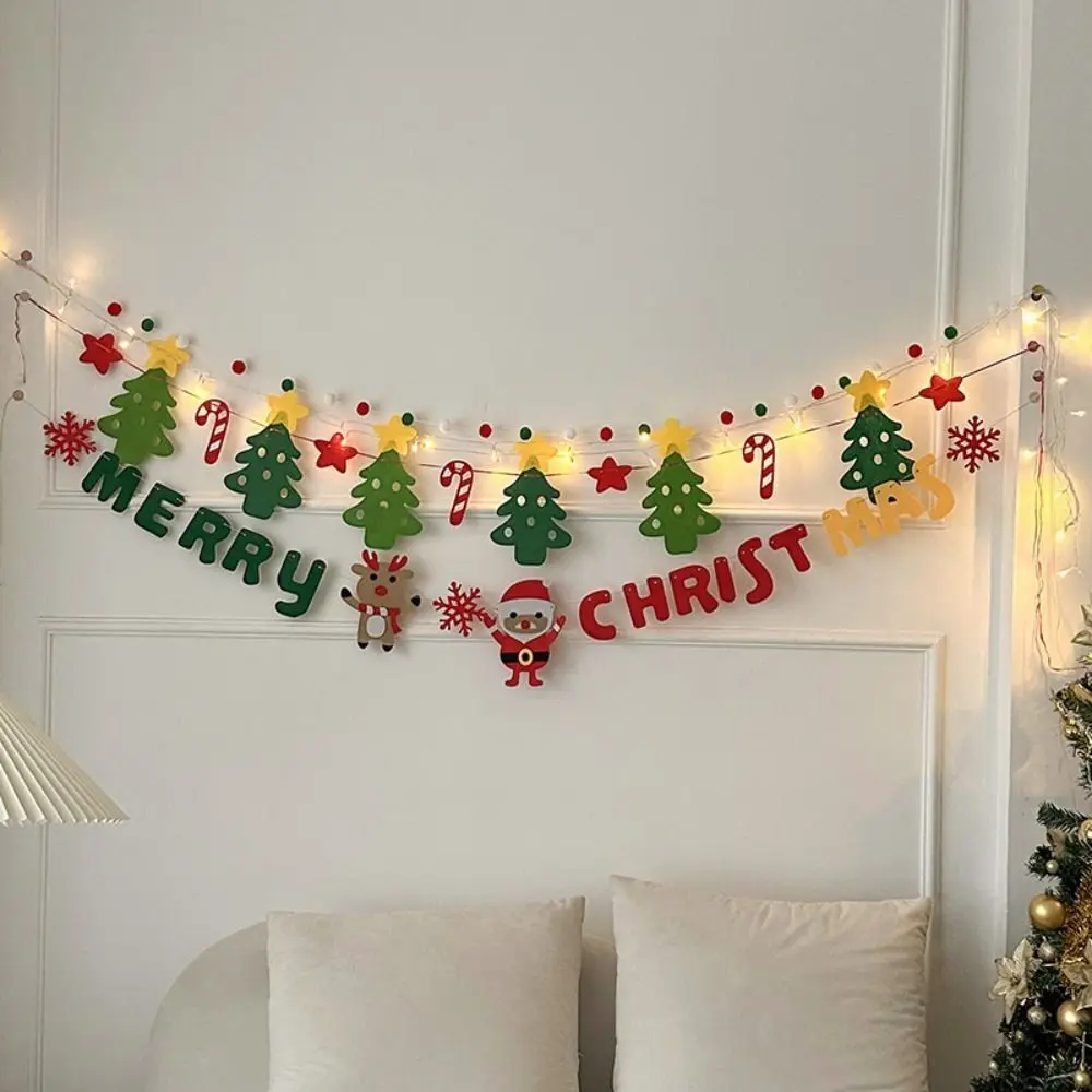 

Wool Felt Christmas Fairy Lights Coloured Hairball Elk Christmas Banner Triangle Flag DIY Christmas Tree Decoration
