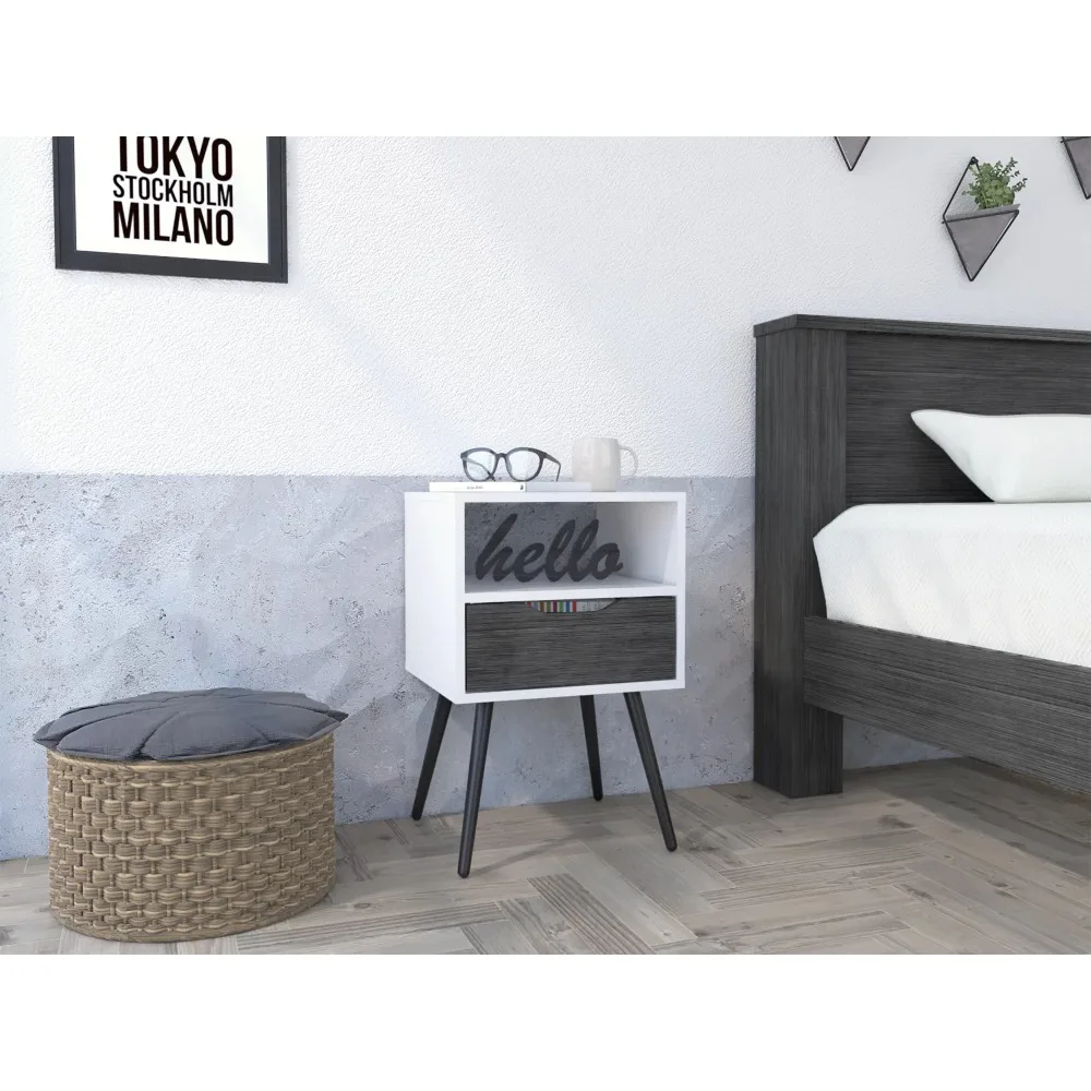 1-Drawer 1-Shelf Nightstand Smokey Oak and White Keep Their Personal Belongings Organized Accessible  Close At Hand for Bedroom