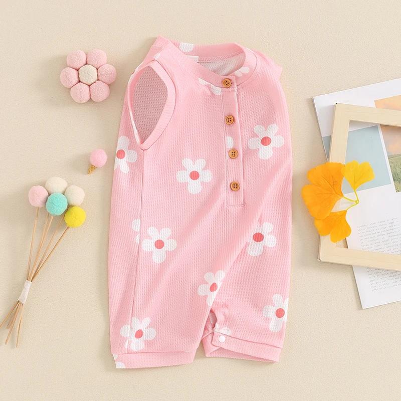 Newborn Baby Girl Clothes Jumpsuit Flower Printed Sleeveless Round Neck Romper 3 6 9 12 18 Months Baby  Summer Clothes