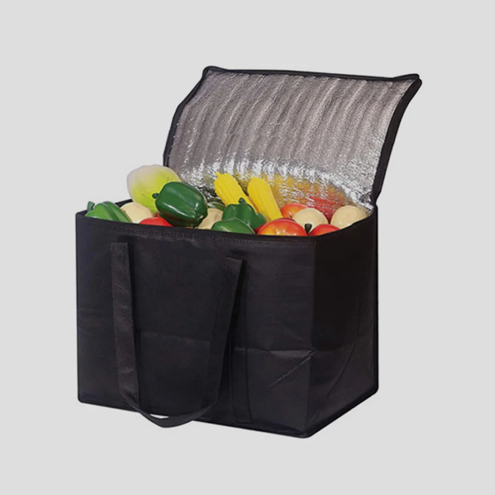 

Insulated Cooler Bag Thermal Ice Pack Non-woven Fabric Grocery Shopping Bags Large Capacity Reusable Food Container Black Bottom