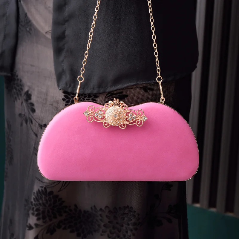 Light Pink Purse Ladies Elegant Bride Vintage Handbags for Women Designer Luxury Crossbody Bag Brand Velvet Evening Clutch Bag