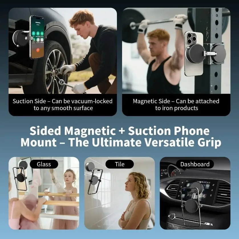 360 °   회전식 진공 흡착컵 접이식 차량용 진공 마그네틱 폰 홀더 (맥세이프 아이폰 17~12 프로 맥스 휴대폰 거치대)