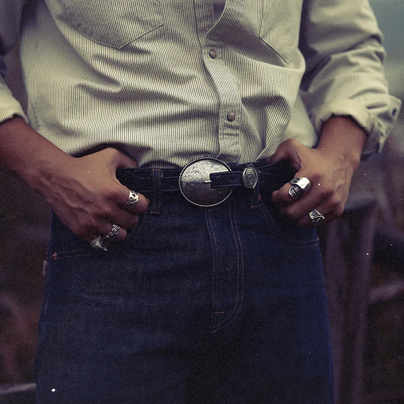 

Western Sle Belt Bule Heavyweight Tanned Leather Top Layer Cowhide Belt Waist Belt Ele Carved Geometric Pattern