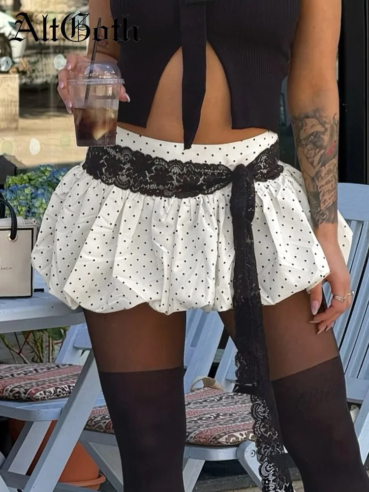 

AltGoth Streetwear Y2k Mini Skirt Women Mall Goth Aesthetic Polka Dot Lace Patchwork Bud Skirt Fairycore Grunge Chic Skirt Femme