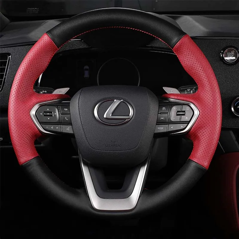 

For Lexus NX 250 NX260 NX350 NX350h NX450h+ 2022-2024 hand-stitched Red Black genuine Leather non-slip Car Steering Wheel Cover