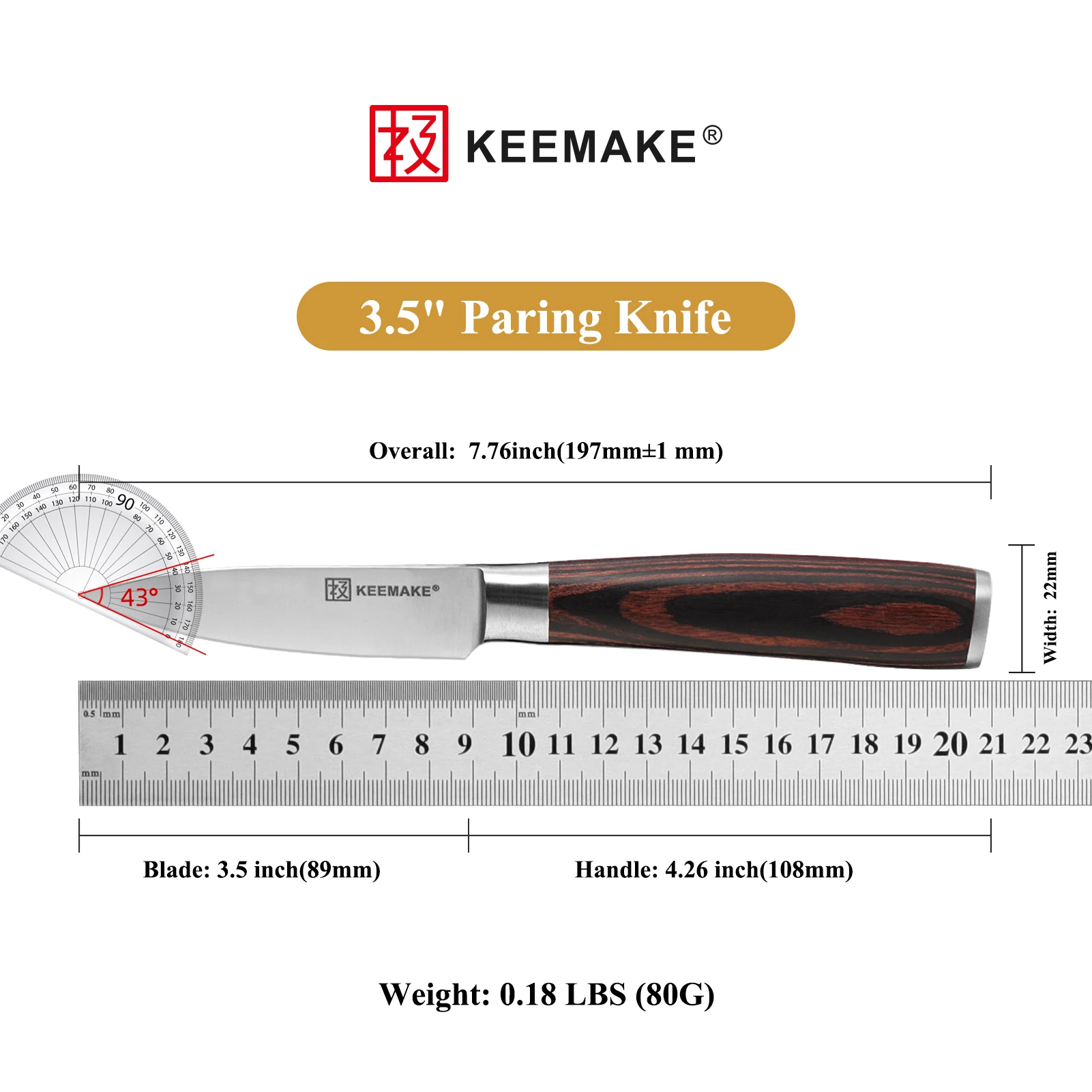 KEEMAKE 3.5 Inch Fruit Paring Knife High Carbon Stainless Steel Peeling Slicing Kitchen Knife Tools Sharp Blade Cutter