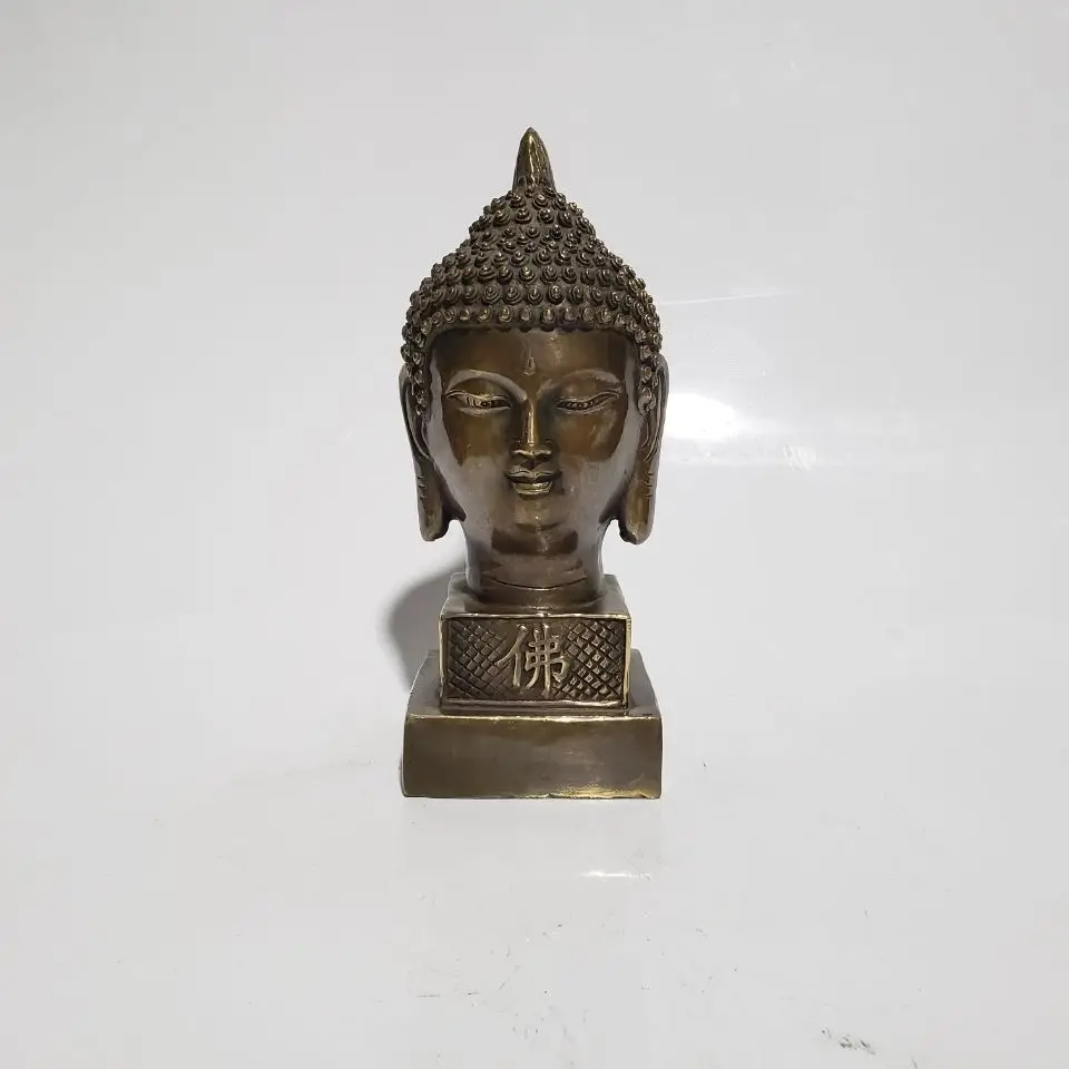 Copper Buddha Head Statue Sakyamuni Tathagata Buddha Sculpture Office Home Decor Gift for Desk Ornament