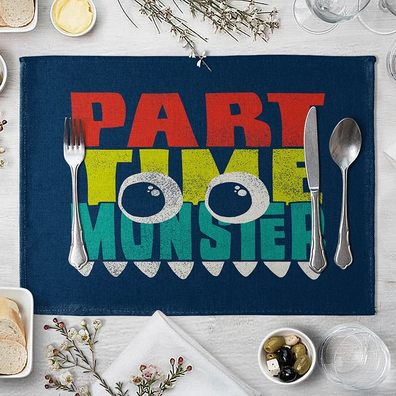 1pc/4pc/6pc Children's Cartoon Green Dinosaur Placemat Cotton Linen Fabric Table Mats Family Dinner Tableware Kitchen Table Mats