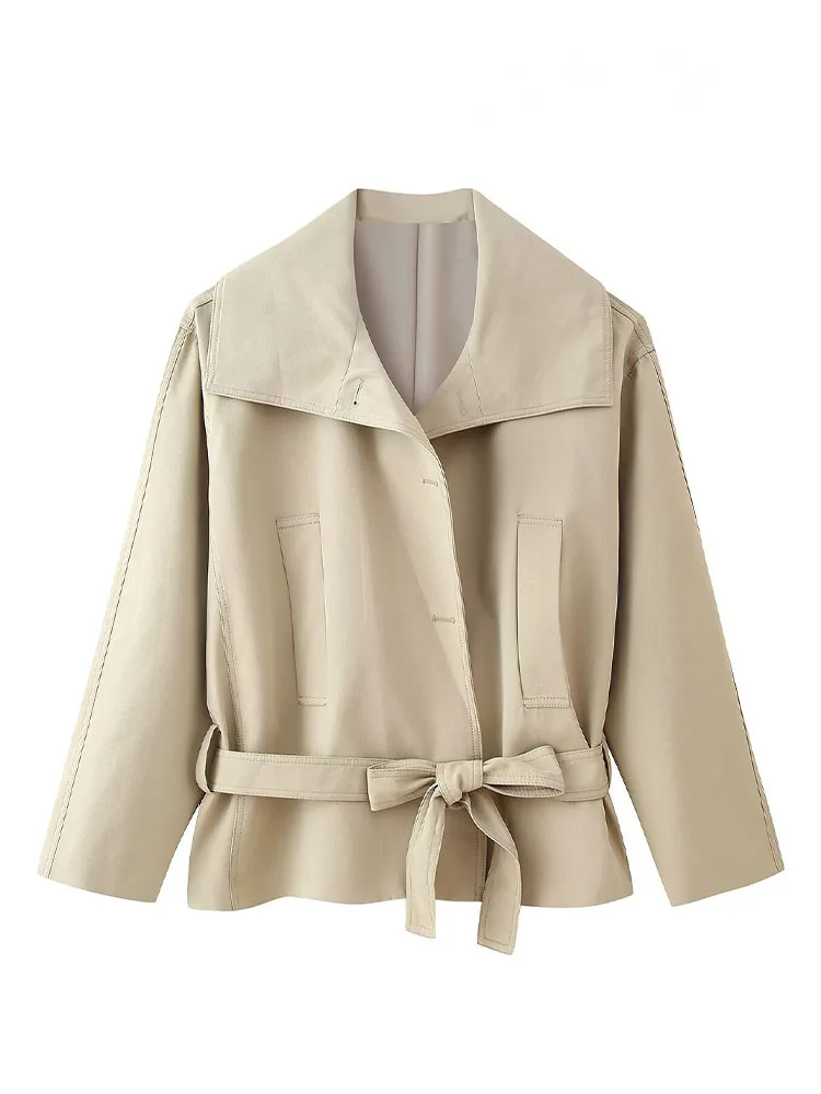 HH Mulheres Lapela High Street Casaco Curto Cinto Único Breasted Sólido Mulheres Outono Moda Bolsos Mangas Compridas Jaquetas