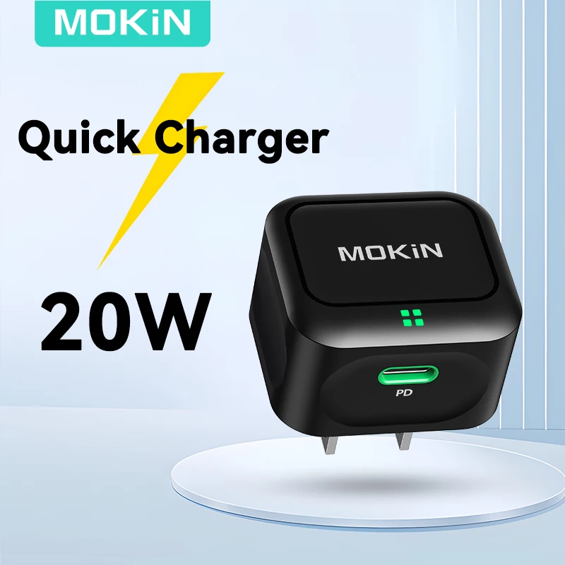 MOKiN 20W Fast Charger Block USB C Wall Charger Type C PD Power Delivery Charging Block Foldable Plug for iPhone iPad/iPad Mini