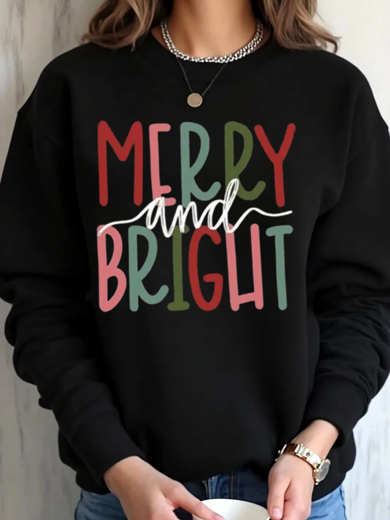 Sweat-shirt surdimensionné pour femmes, imprimé joyeux et lumineux de noël, vêtements d'extérieur