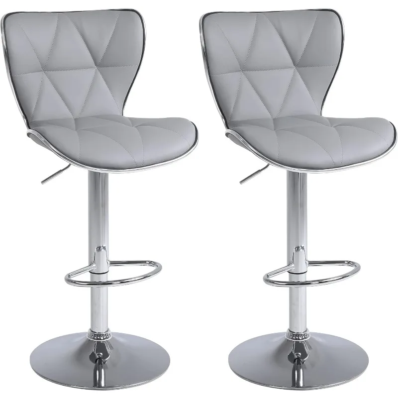 Adjustable Swivel Bar Stools Set of 2 with Shell Back, Modern PU Leather Counter Bar Stools Chairs with Chrom Base Armless