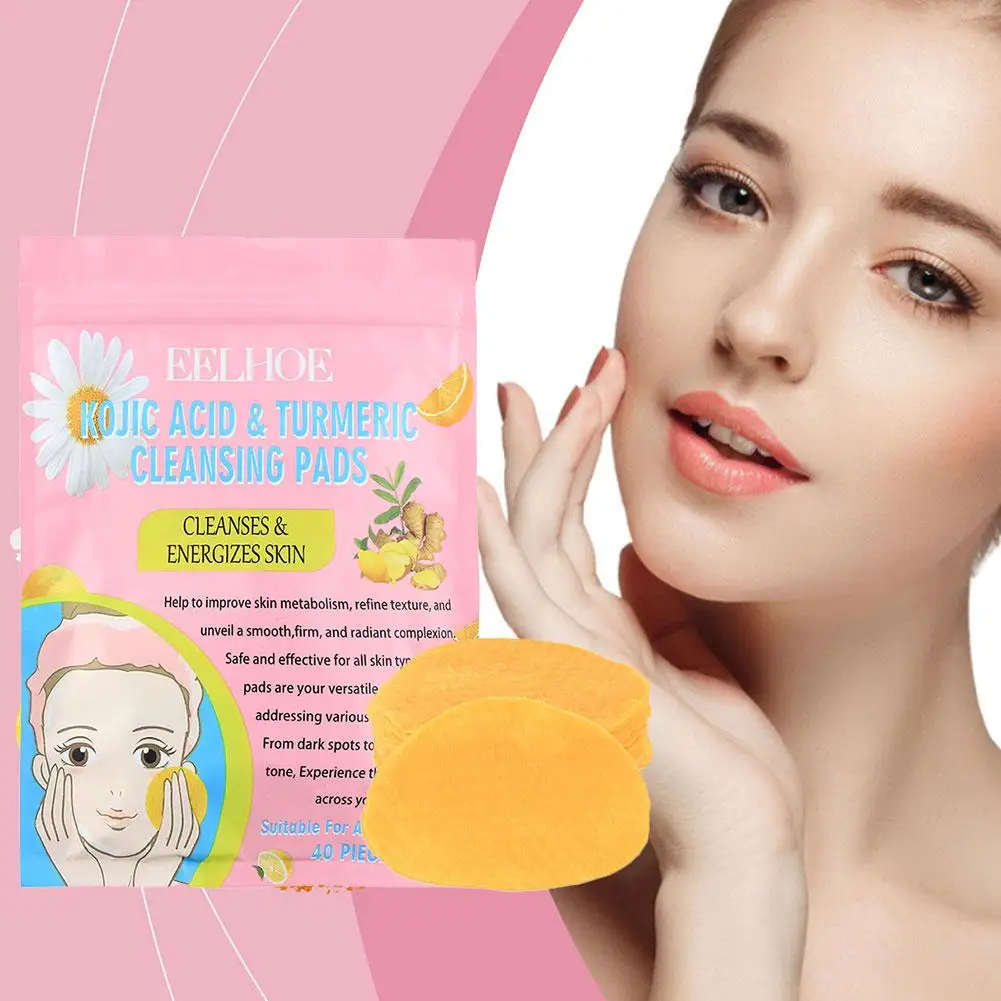 40pcs Turmeric Kojic Acid Cleansing Pads Exfoliating Pads Facial Sponges For Cleansing And Exfoliating Removing Dead Skin