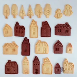 3D Cartoon House Cookie Stamp Mold Forest Tree DIY Baking Tools Cookie Cutter Fondant Biscuit Cake Decorating Mould Cookie Tools