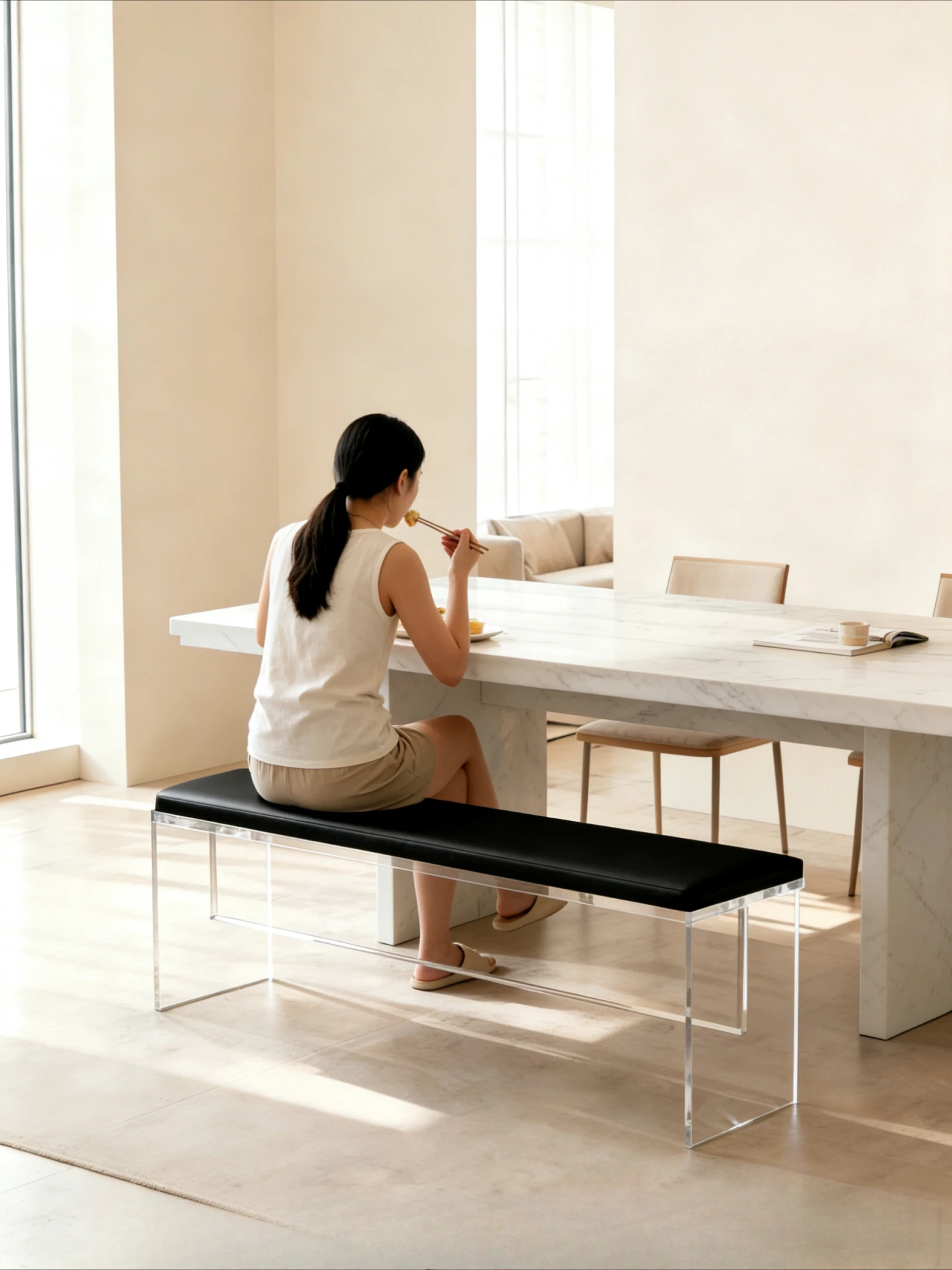 

Acrylic light luxury bench upholstery cushion living room transparent dining chair entrance shoe changing stool bedroom bed foot