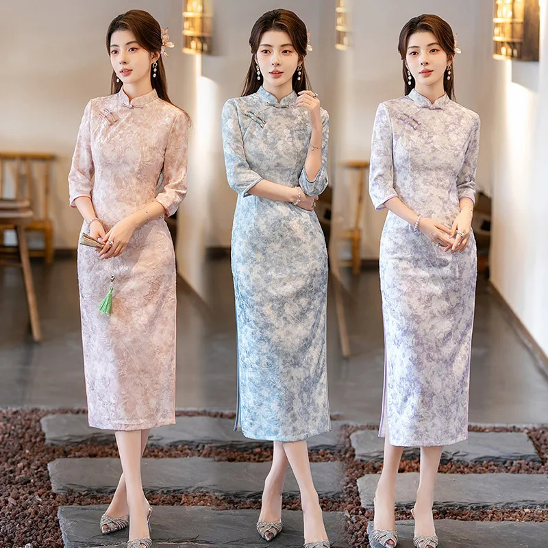 

Cheongsam с длинными рукавами семи четвертей в китайском стиле в стиле ретро, осень-зима 2022, новый повседневный Cheongsam Qipao для молодых женщин