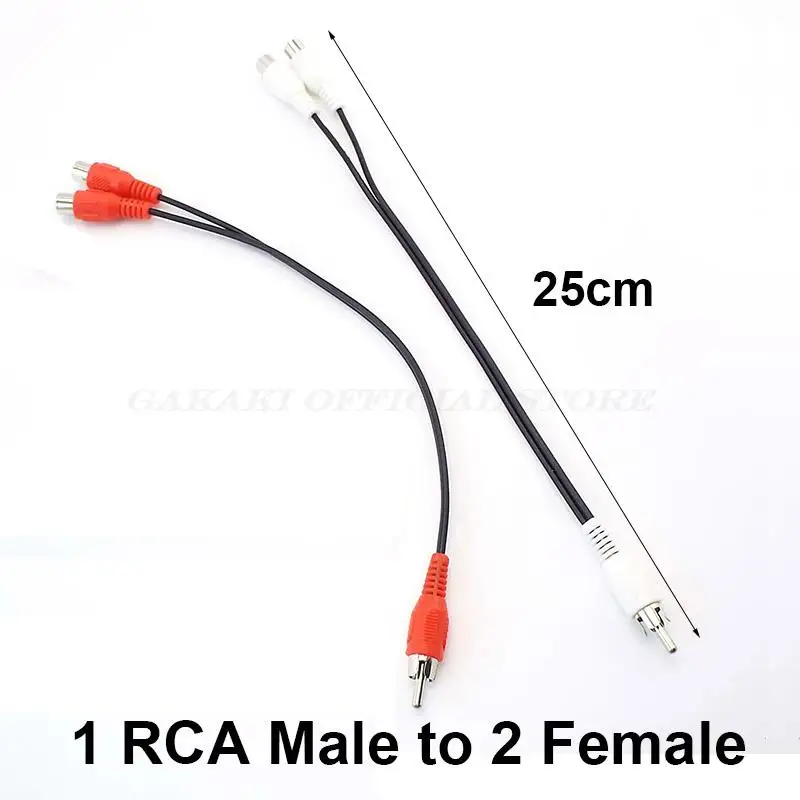 

1 to 2 Way RCA Male to Female Plug RCA Connector Adapters Y Splitter Audio Cable Wire AUX Extension Cord Converter 25cm