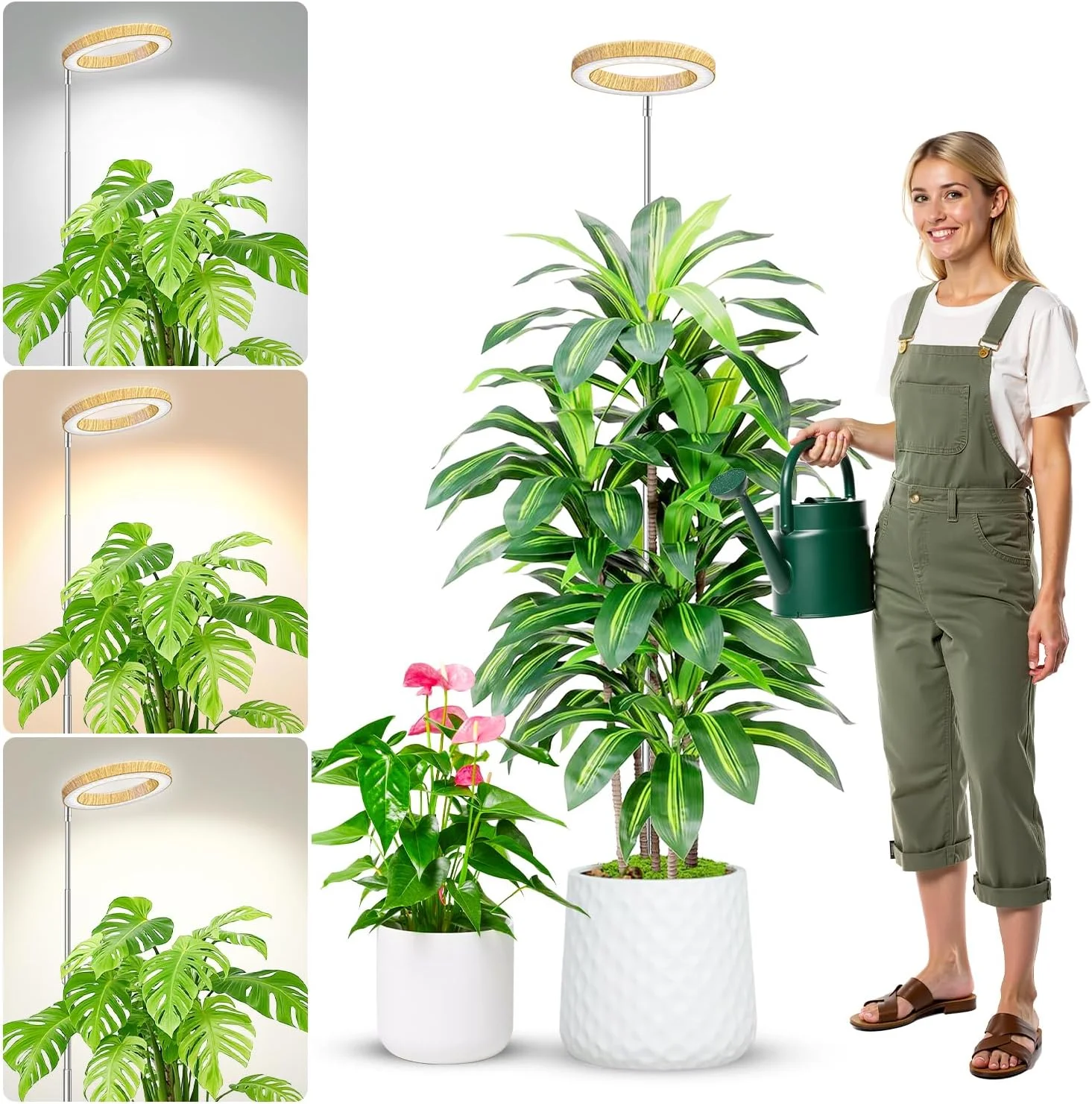 Indoor Plant Grow Light, Full-Spectrum Indoor Plant Grow Light with 3/9/12 Hour Timer, 3 Color Modes, 10 Brightness Levels, 10-65inch Height-Adjustable Wood-Grain Plant Grow Lights