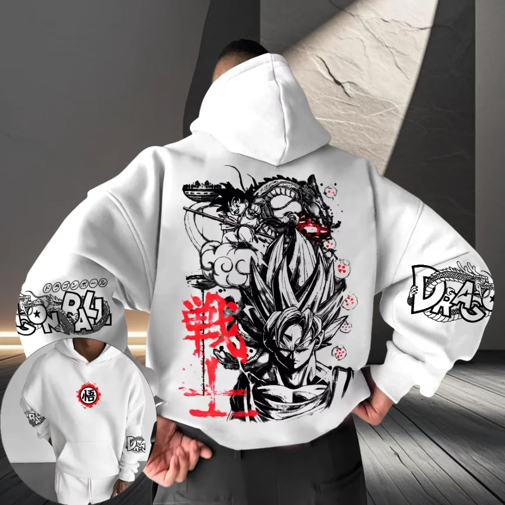 

2025 хит продаж, осенне-зимний новый черный свитер с капюшоном и принтом в стиле аниме Super Saiyan, мужской и женский модный уличный джемпер