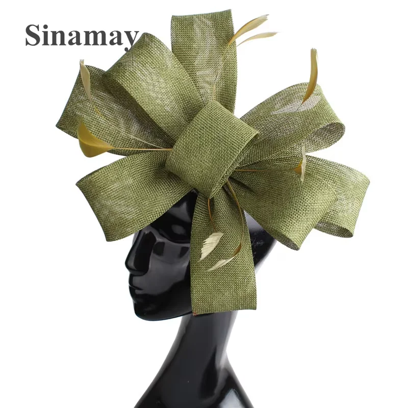 Nachahmung Sinamay Hochzeit Mesh Fascinator Für Damen Kopfbedeckung Party Frauen Braut Haar Zubehör Bogen Haar Clip Phantasie Feder – Detail 10