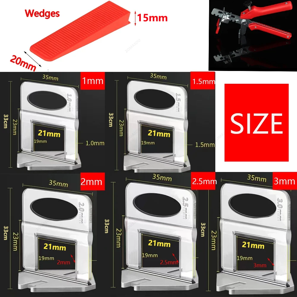 Imagem -02 - Nivelamento Sistema Clipes para Telha Cerâmica Espaçadores para Telha Colocação Ferramentas de Construção 035 mm 05 mm mm 15 mm mm 25 mm mm 100 1000 Pcs