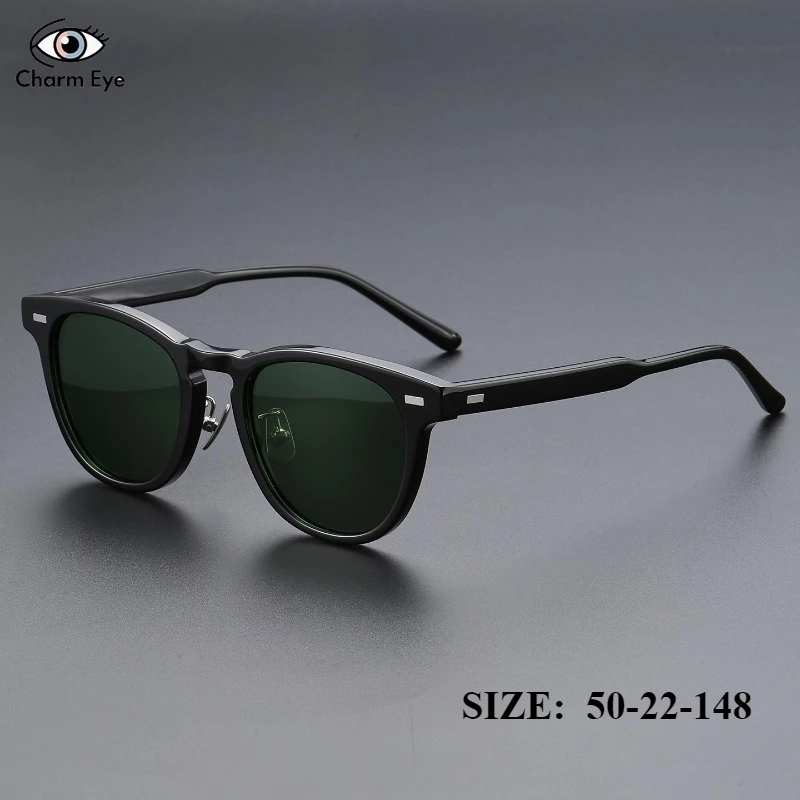 新しい男性サングラスブラックフレームグリーンレンズ超軽量高品質スクエアアセテートサングラスアウトドア旅行日焼け止め眼鏡