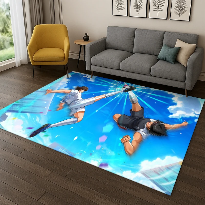 Retro Captain Tsubasa Soccer Cartoon Carpet Rug for Bedroom Living Room Sofa Doormat Home Decor,Kid Game Area Rug Non-slip Gift