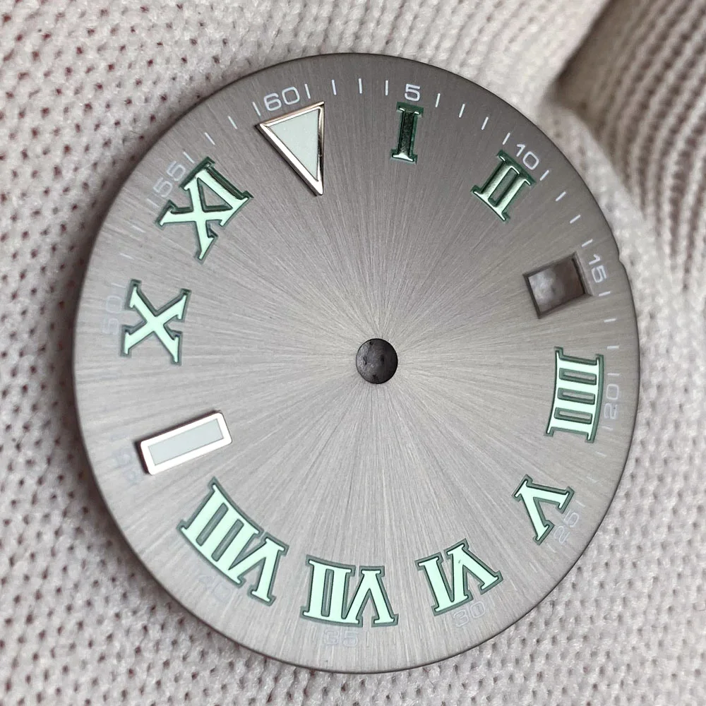 Серые, зеленые римские цифры, 29 мм, индексный циферблат часов, подходит для NH35 NH35A NH36A, набор рук, аксессуары для часов, высокое качество