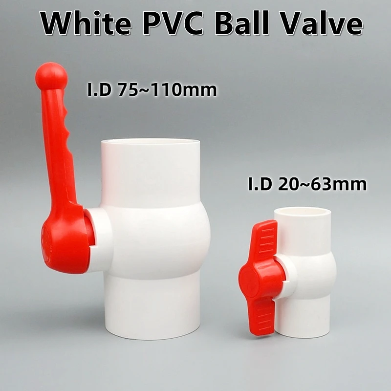 1PC 20~110mm White PVC Pipe Socket Ball Valve Aquarium Fish Tank Water Pipe Connectors Fittings Garden Irrigation System Adapter