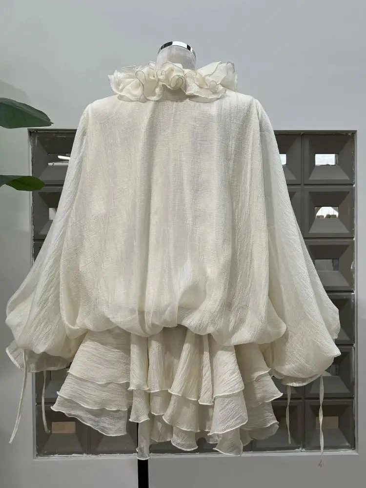 Nowe Modne Luźne Sukienki Wakacyjne z Kwiatami 3D dla Kobiet, Długi Rękaw, Patchwork, Falbany, Marszczenia