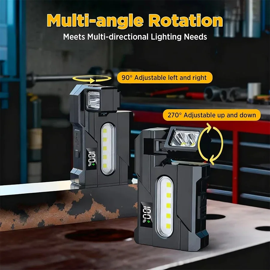 Multi-functional Ultra-Bright EDC Flashlight Rotating Head Torch Outdoor COB Red/Blue Emergency Light Tail Magnet Work Lamp