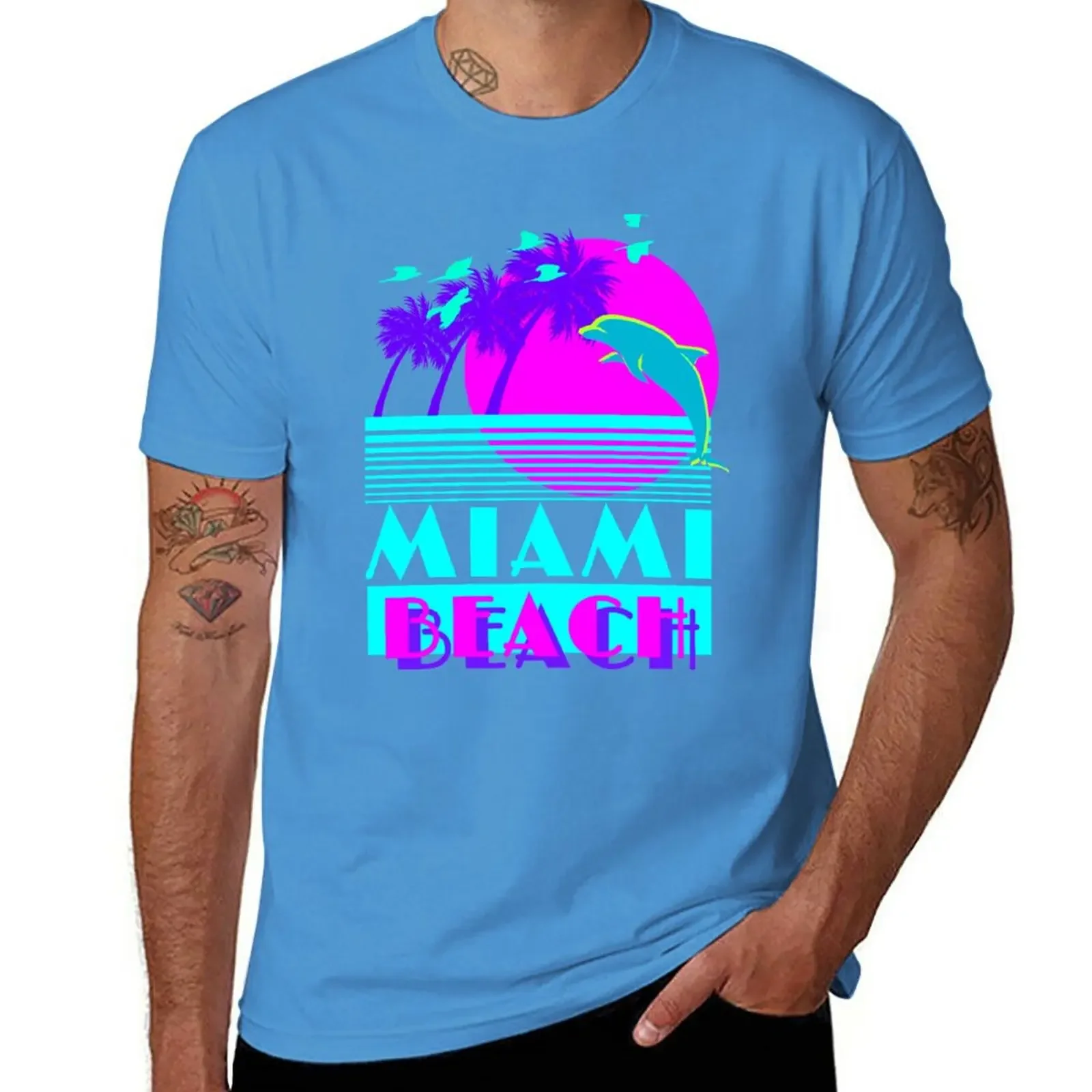 black t shirts custom t shirts Short sleeve designer t shirt men New Miami Beach Dolphin Retro T-Shirt harajuku oversized