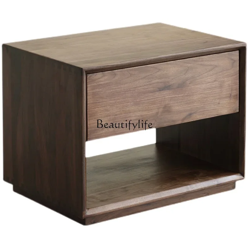 

LD33Black walnut bedside table Nordic all solid wood simple modern log storage locker