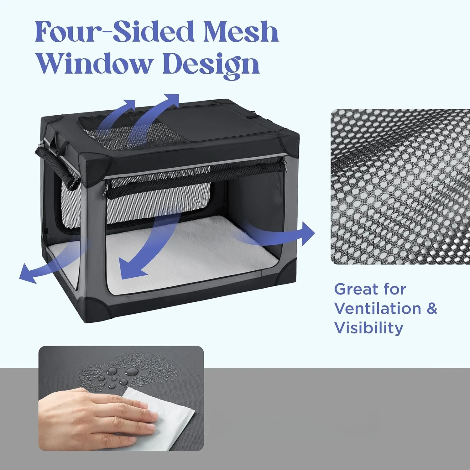 ZZH صندوق كلب ناعم قابل للطي - صندوق سفر محمول مقاس 42 بوصة للكلاب الكبيرة جدًا داخليًا وخارجيًا، بيت حيوانات أليفة قابل للطي بأربعة أبواب