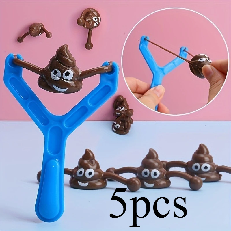 

5pcs Mini Rubber Slingshot Poop Slingshot Toy Flying Poop Toys Smiling Stretchy Toy Stress Relief Novelty Toy Gift