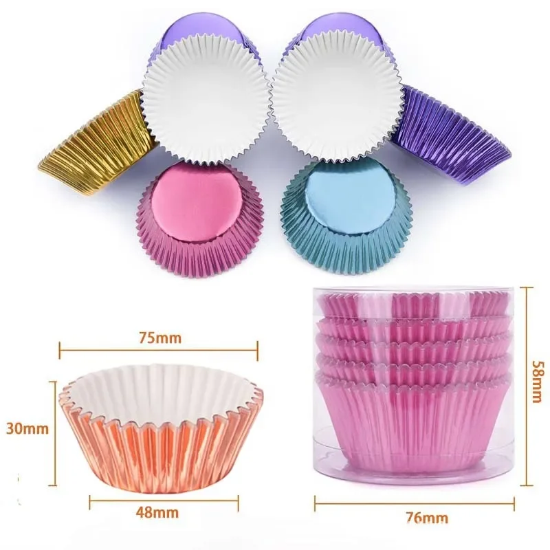 100Pcs Gold Foil Paper Cupcake Liners Gold/Silver/Red/Blue/Black tulip Pure Color baking muffin Cup cake Wrappers Case Holder