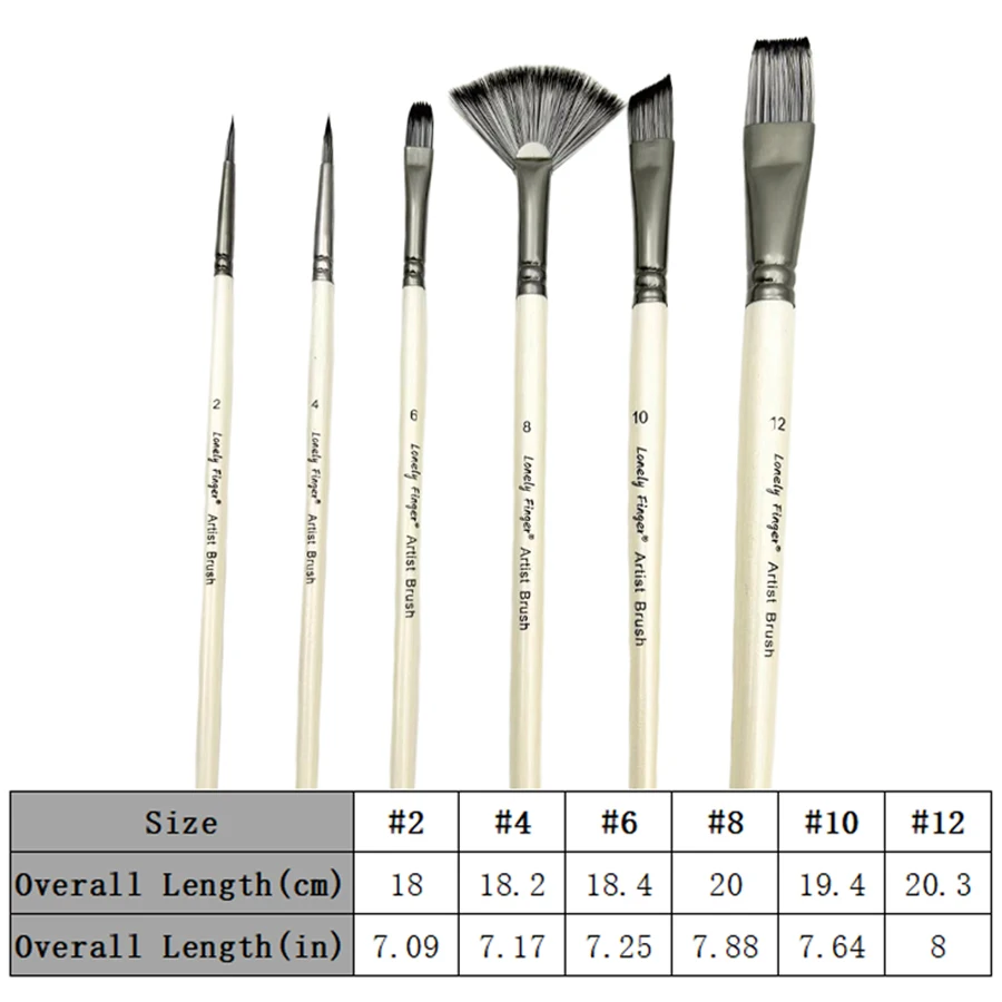 6pcs Acrylic Paint Brushes Set Different Nylon Tips for Acrylic Oil Watercolor Gouache Artist Professional Painting Kits