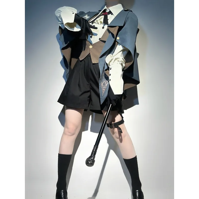 

Court Style Prince Lolita Suit Retro Elegant Detective Knight Cosplay Costume Shirt Cloak Vest Shorts Set Halloween Women Men