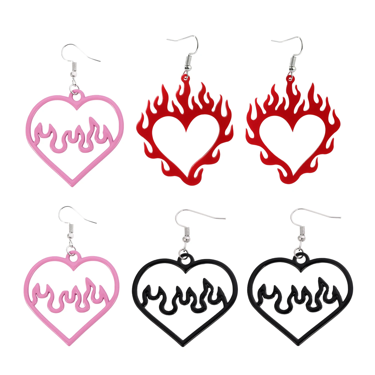 Black Pink Peach Heart Hollowed Out Acrylic Women's Earrings Cool Fashion Flame Earrings Cute Summer Pop Earrings