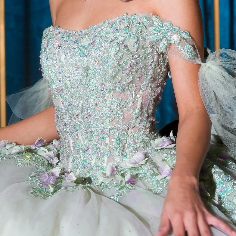 Robe de Rhbrillante vert clair, robes de Quinceanera, appliques en dentelle, robe Sweet 16, robe de reconstitution historique, quelle que soit la robe de 15 ans, 2024