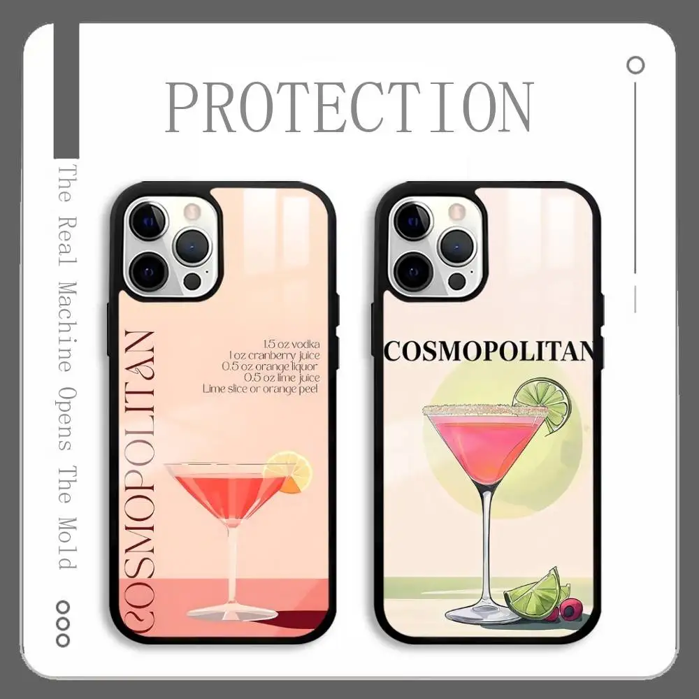 

Cosmopolitan Cocktail Pink Phone Case For IPhone 16 15 14 13 12 11 Pro Max Plus Mini Plus Hard Mirror Surface Protect Funda
