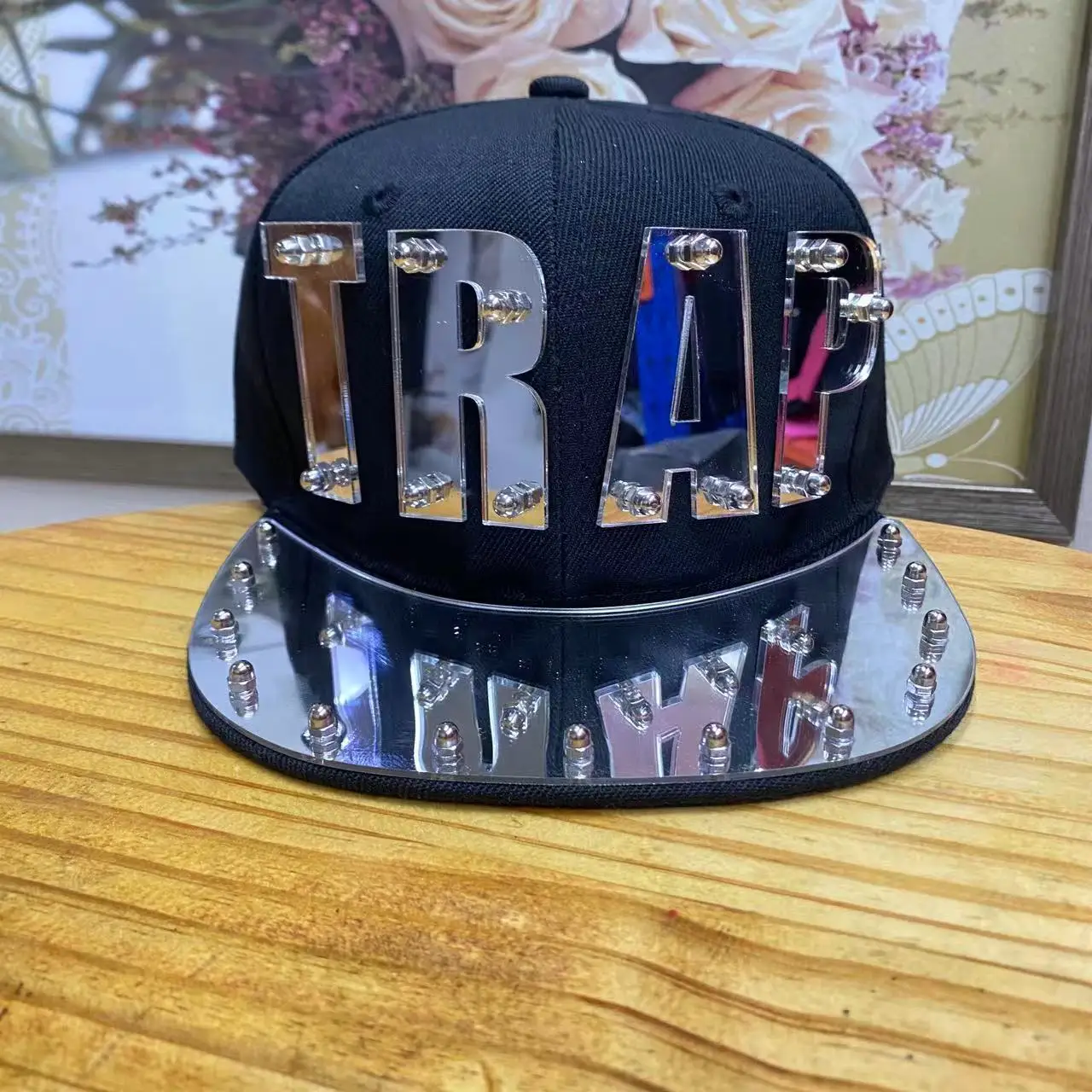 

Hip hop flat brimmed cap acrylic letter punk style hip-hop baseball cap rivet cap fashionable and personalized street dance cap