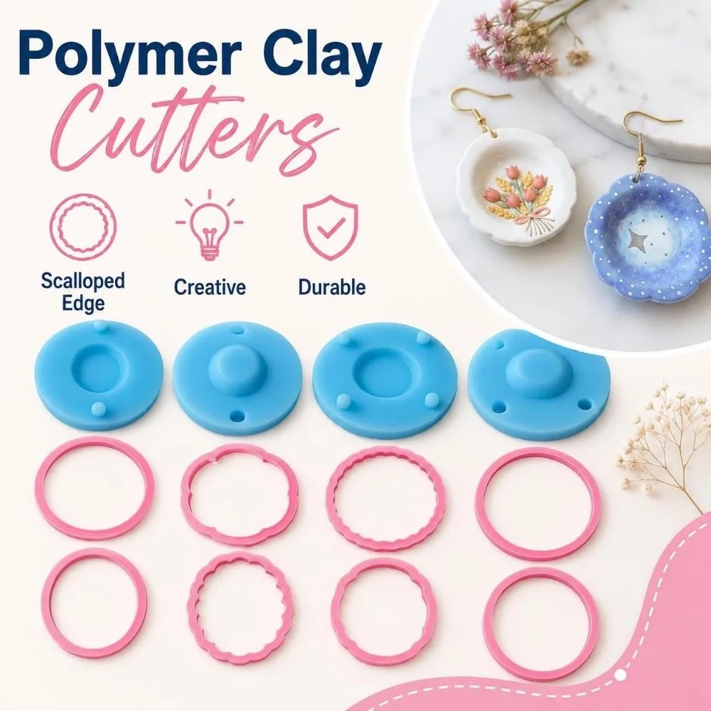 Scalloped Edge Plate Polymer Clay Cutters Creative DIY Craft 3D Plate Clay Earring Molds Durable Unique Polymer Clay Tools