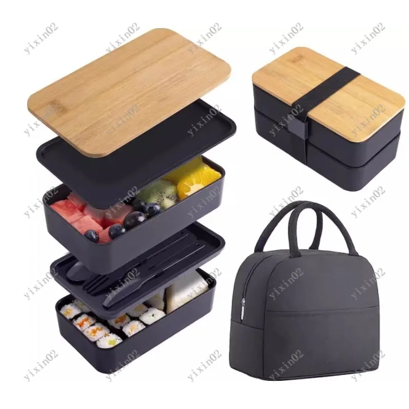 Large Capacity Double-Layer Compartmentalized Lunch Box Set Insulated Microwave-Safe Plastic Food Storage Container