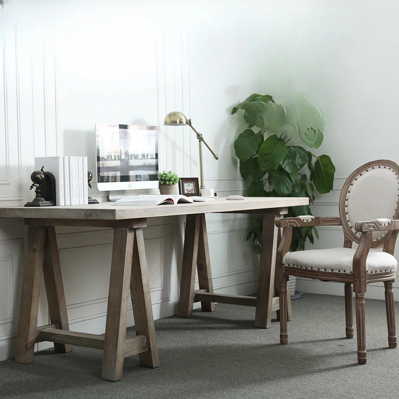 

Simple solid wood retro distressed long table combination computer desk, negotiating long