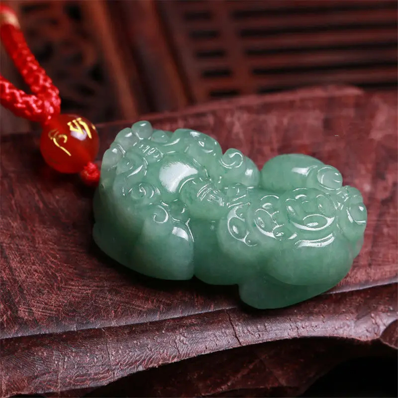 Green Jade Pixiu Pendant Necklace Men Women Fine Jewelry Genuine Myanmar Jadeite Fengshui Pi Xiu Burma Jade Lucky Charms Amulets